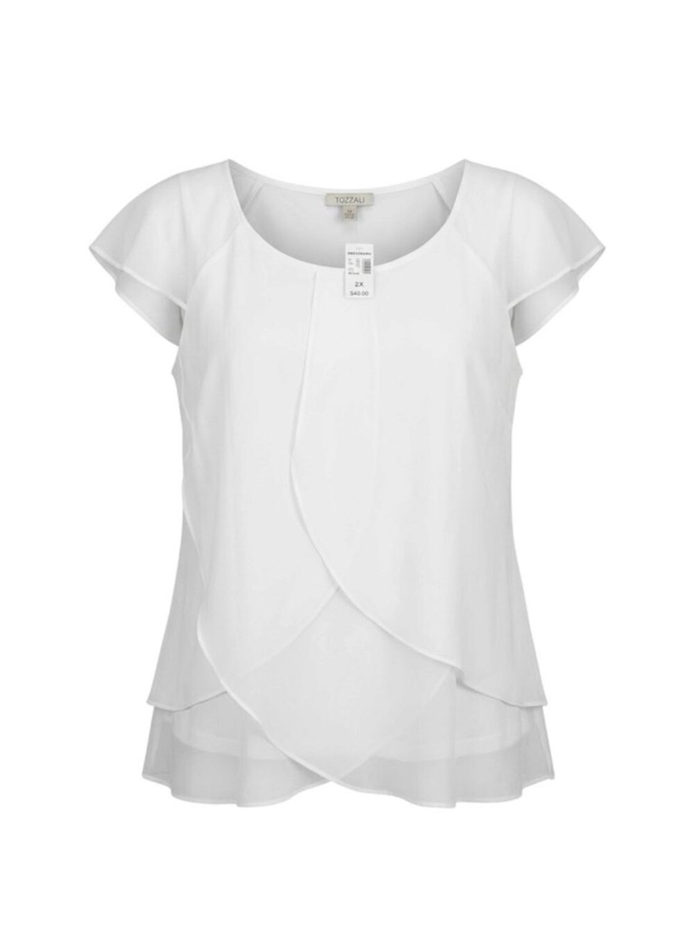 NWT Dressbarn Roz & Ali White Chiffon Blouse Plus Size 2X Layered Flutter Sleeve